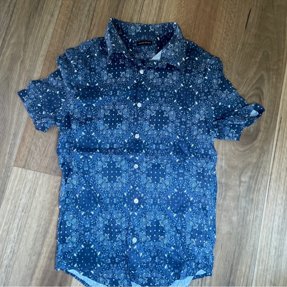 Monfrére- Men's Blue Patterned Shirt men’s Small